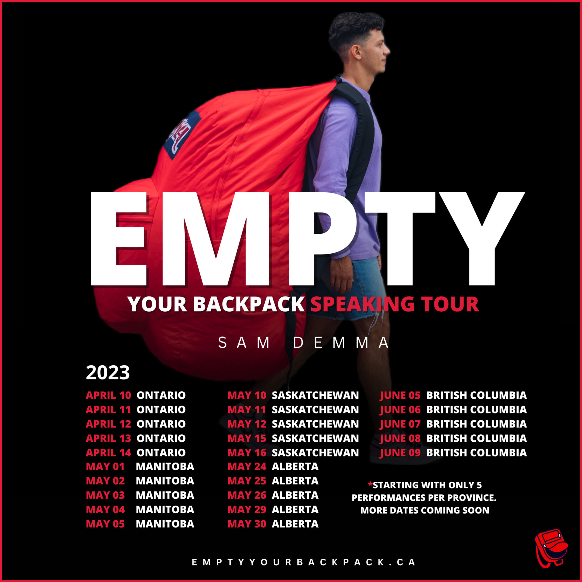 Empty Your Backpack Speaking Tour Dates