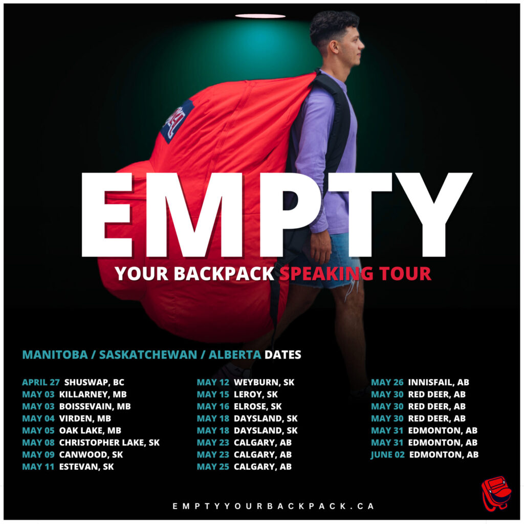 Empty Your Backpack Manitoba, Saskatchewan, Alberta and British Columbia Dates with Sam Demma